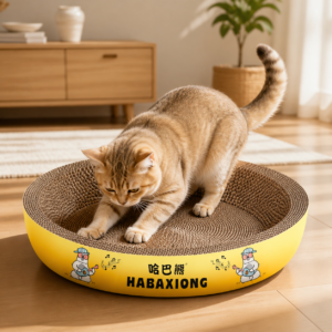 Wide Rim Round Cat Scratcher Bed – Upgraded Corrugated Cardboard Scratching & Resting Bed