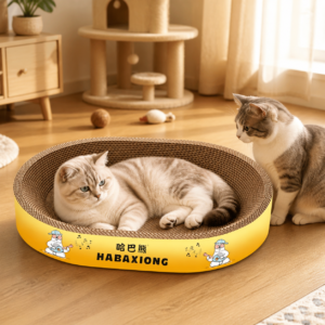 Oval Wide Rim Corrugated Cardboard Cat Scratcher Bed for Scratching & Resting